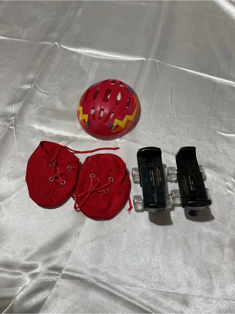 Build-A-Bear Red Helmet with Matching Red Skate Covers and Roller Bases